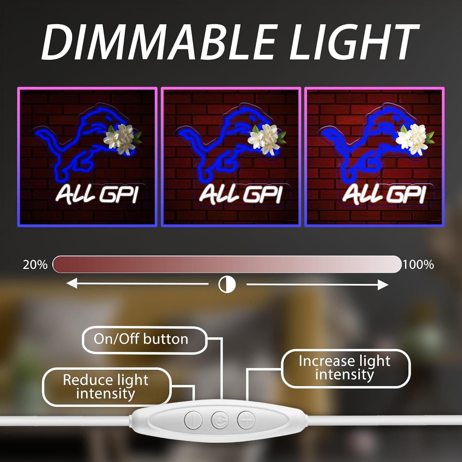 LED Neon Football Lion Sign, Blue Wall Light, USB Powered, Dimmable Sports Decor for Man Cave, Game Room, Bar, Bedroom