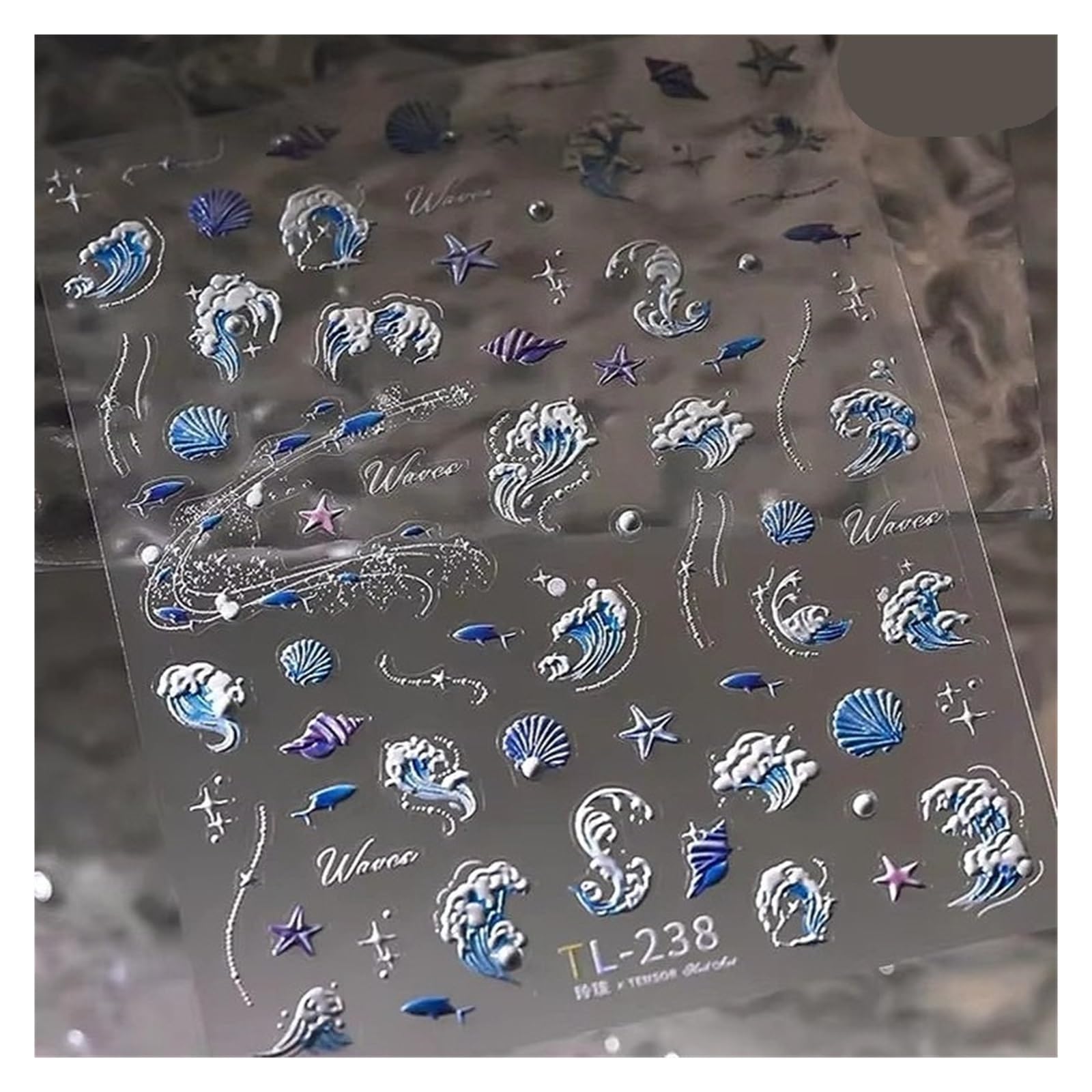 Sea Wave Jellyfish Starfish Conch Shell Dolphin Pearl Summer Beach Goldfish Water Bubble Mermaid Koi Nail Art Stickers Decal(MP4765TL238)