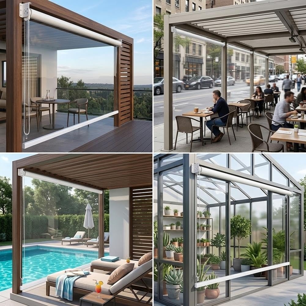 Rideau Transparent Extérieur, Store Enrouleur PVC pour Pergola et Terrasse