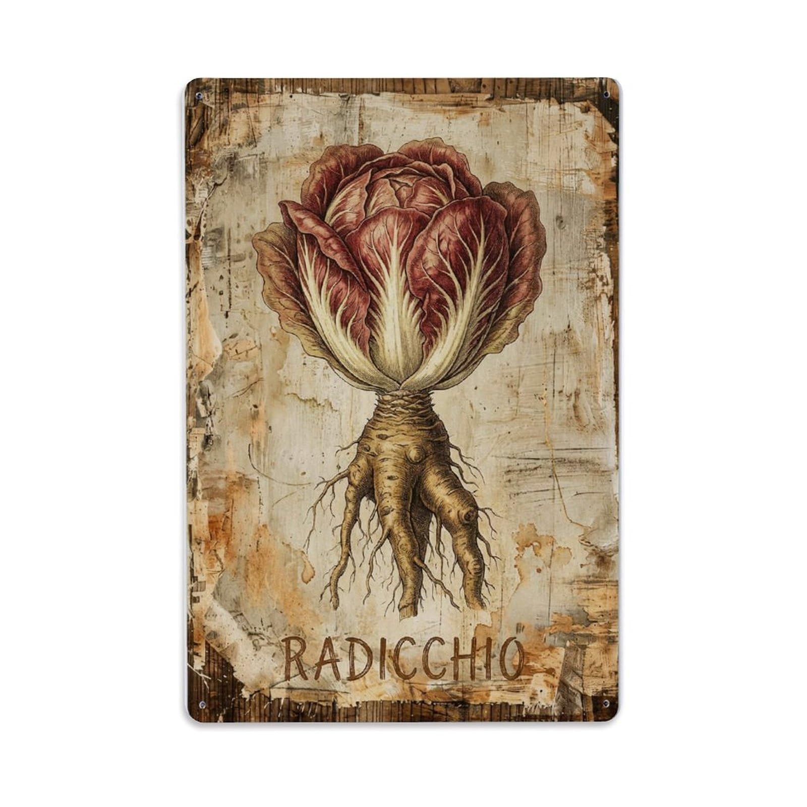 Radicchio Leafy Vegetable Vintage Metal Tin Sign Plaque Wall Decor for Cafe, Club, Garden Metal Poster 8x12Inch