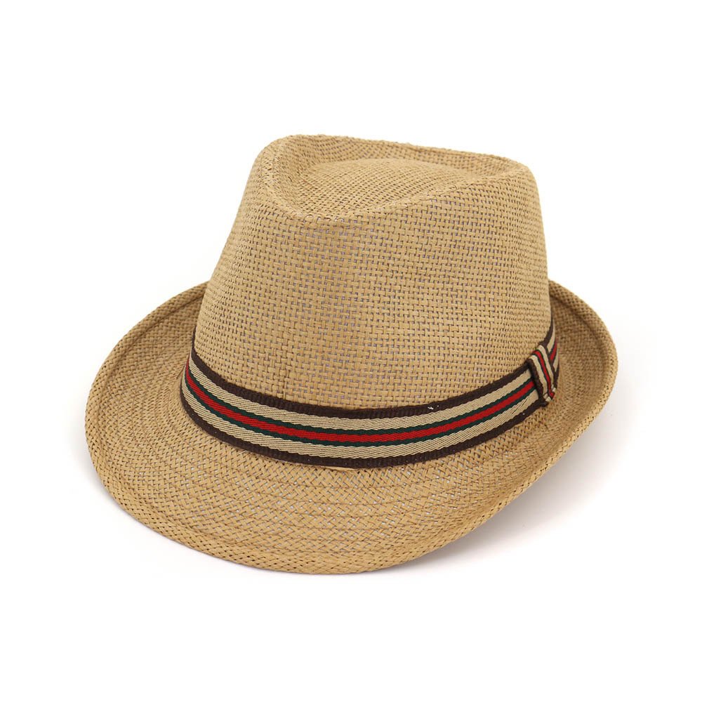 GEMSeven Summer Brim Beach Panama Hat Men Women Sun Straw Hats with Ribbon Fashion Beach Jazz Cap Khaki