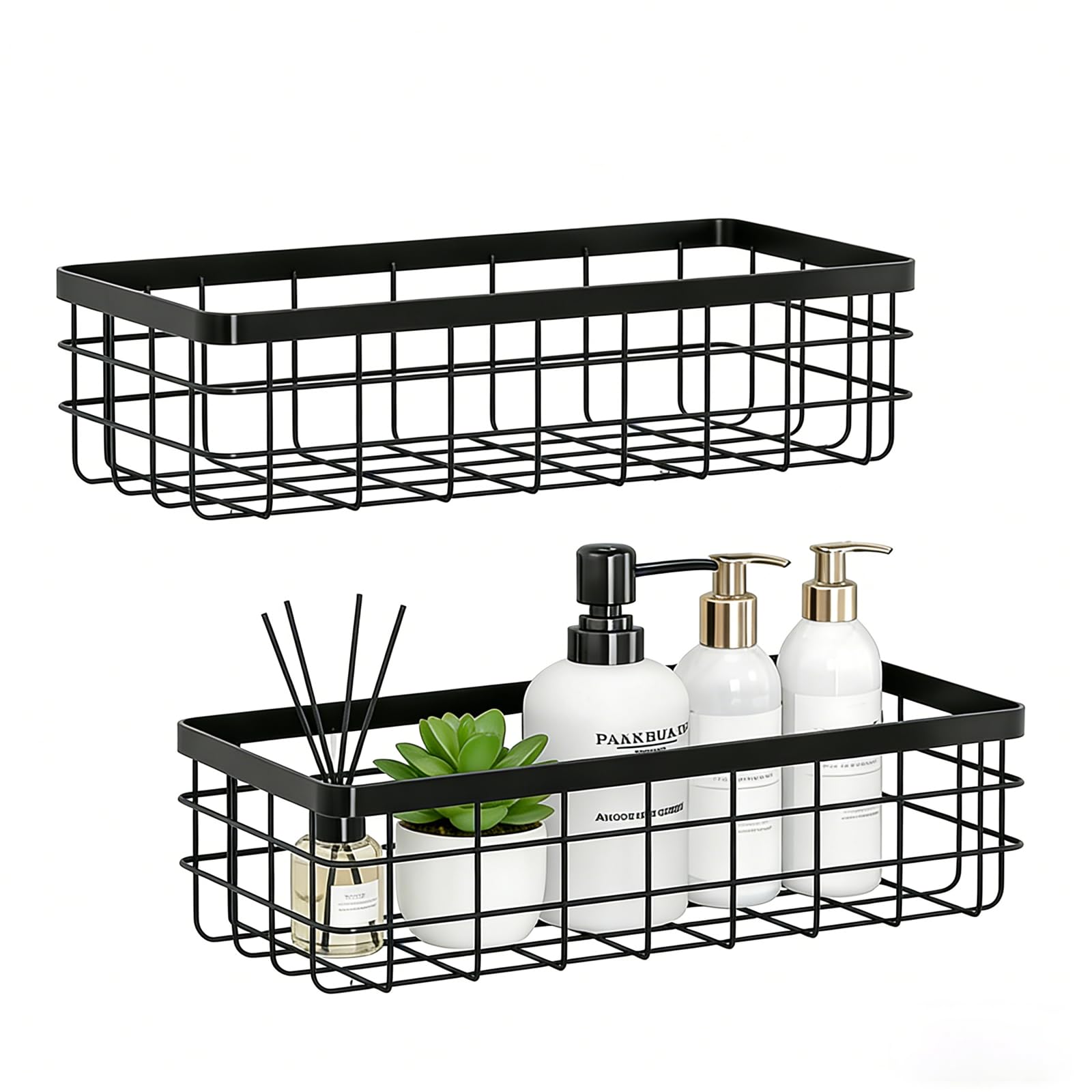 YICKHEWEN Hanging Wire Storage Baskets Metal Wall Organizer Adhesive Wall Storage Shelves for Kitchen Bathroom Pantry Spice Rack