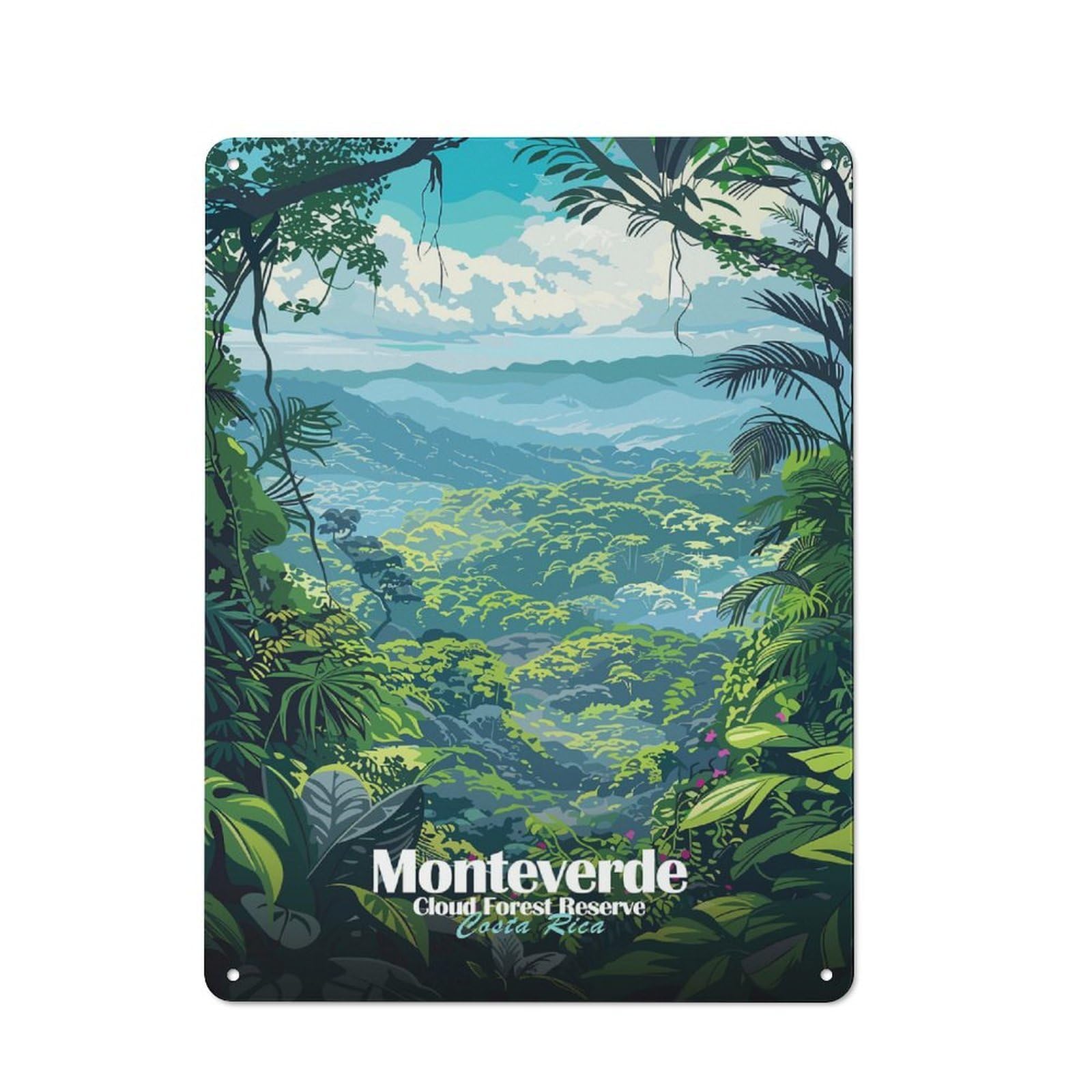 Junmoney Style Monteverde Cloud Forest Reserve, Costa Rica Country Metal Wall Decor 40X30cm, Decorative Tin Sign For Farmhouse Kitchen, Pantry Or Dining Area