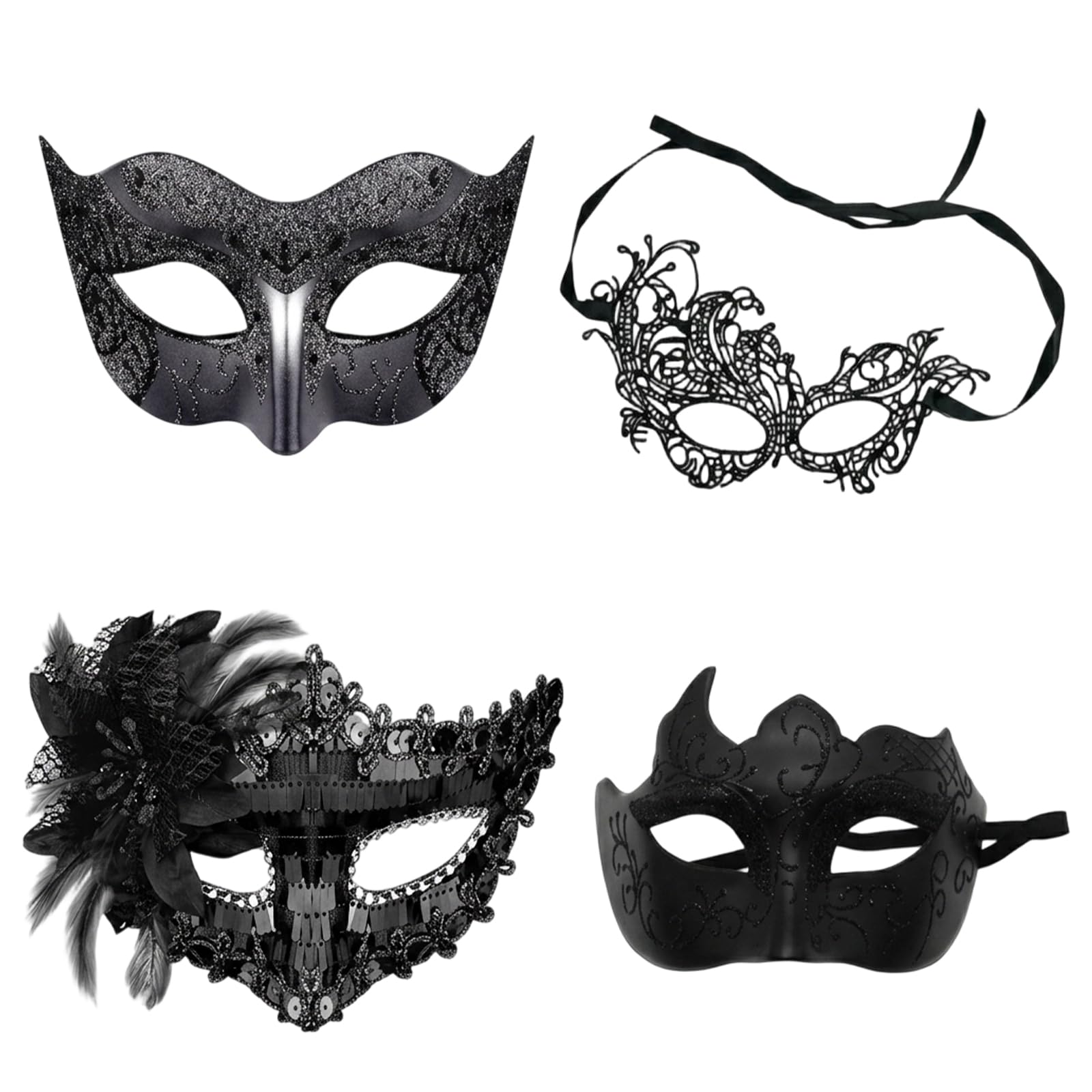 CYCFMYYLY 4 Pcs Masquerade Ball Party Masks，Venetian Style Masks for Couples, Suitable for Retro Costume Wedding Carnival, Masquerade Mask