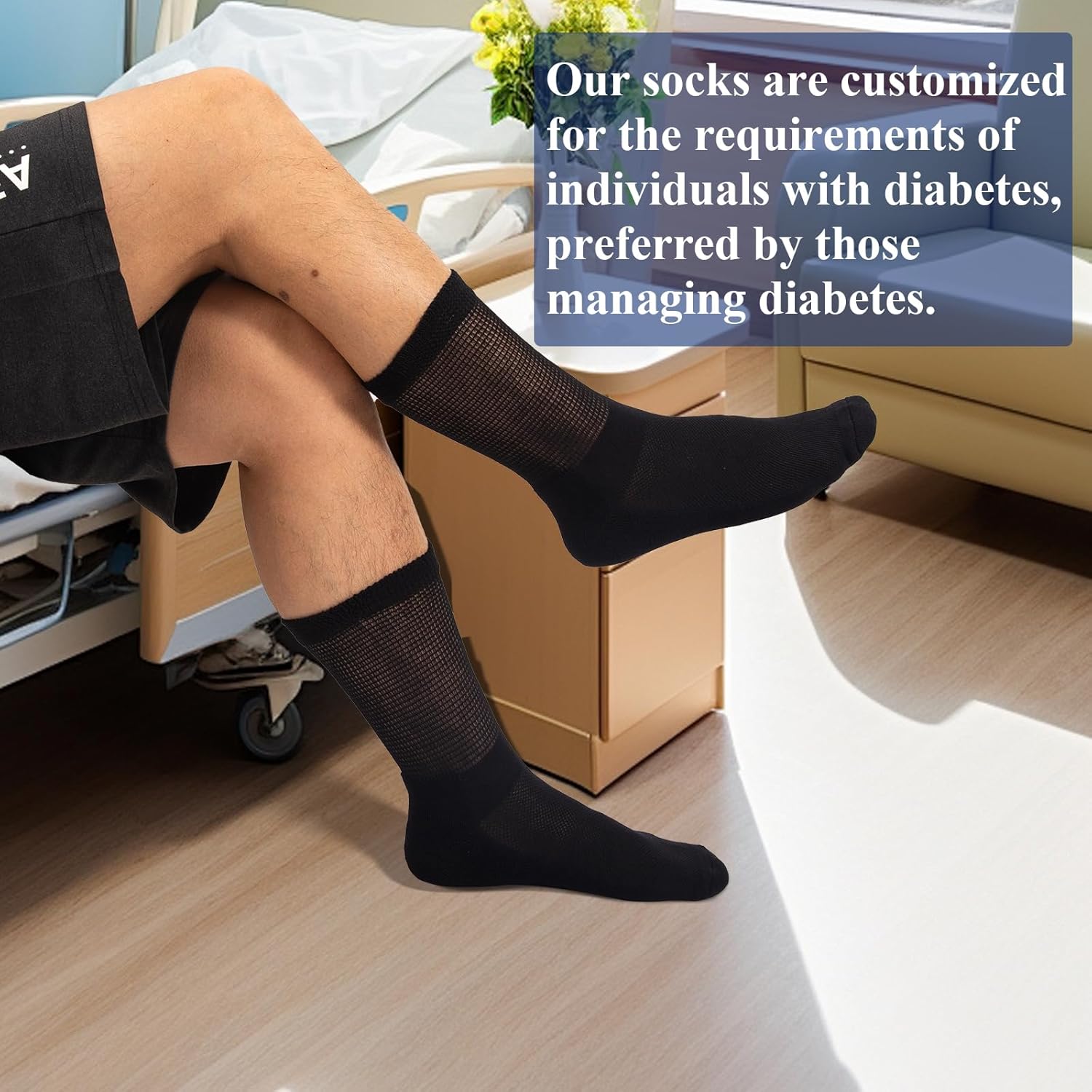 Diabetic Socks for Men Women,Non Binding Neuropathy Socks,Moisture Wicking Black Crew Sock Loose Wide Top,4 Pairs - Image 7