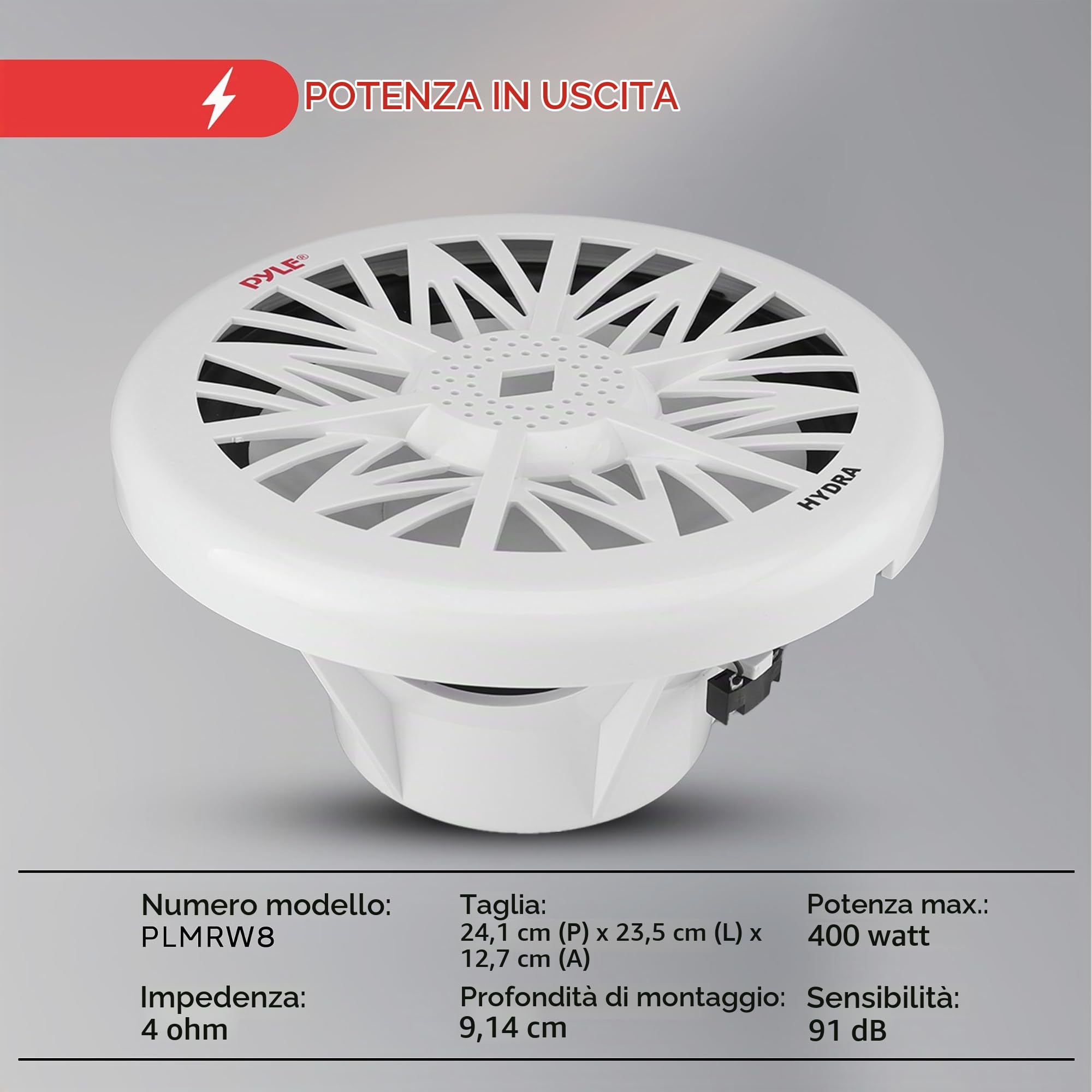 Pyle Subwoofer Auto Marino 20 cm 400 Watt Impermeabile, Altoparlanti e Casse Audio Bassi Potenti per Barca e Veicoli Aperti, Speaker Bianchi