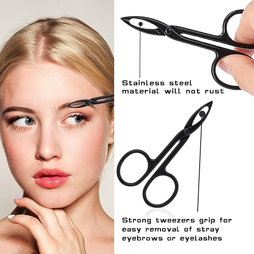 Miniatura 4 de 2 pinzas con mango de tijera, punta recta, pinzas para cejas en forma de pinzas para depilación facial (negro y negro)