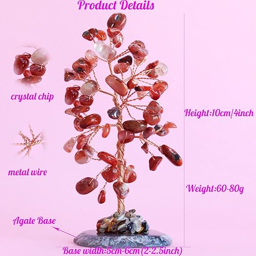 Miniatura 6 de Árbol de la vida de cristal curativo de cornalina con piedra preciosa natural base de rebanada de ágata con alambre de cobre árboles de dinero