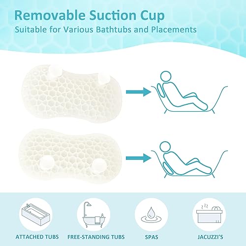 Miniatura 5 de Sunlit Bath Jello - Mini almohadas de baño de gel, almohada lumbar para bañera, almohada de apoyo para la espalda, almohada de gel con ventosas