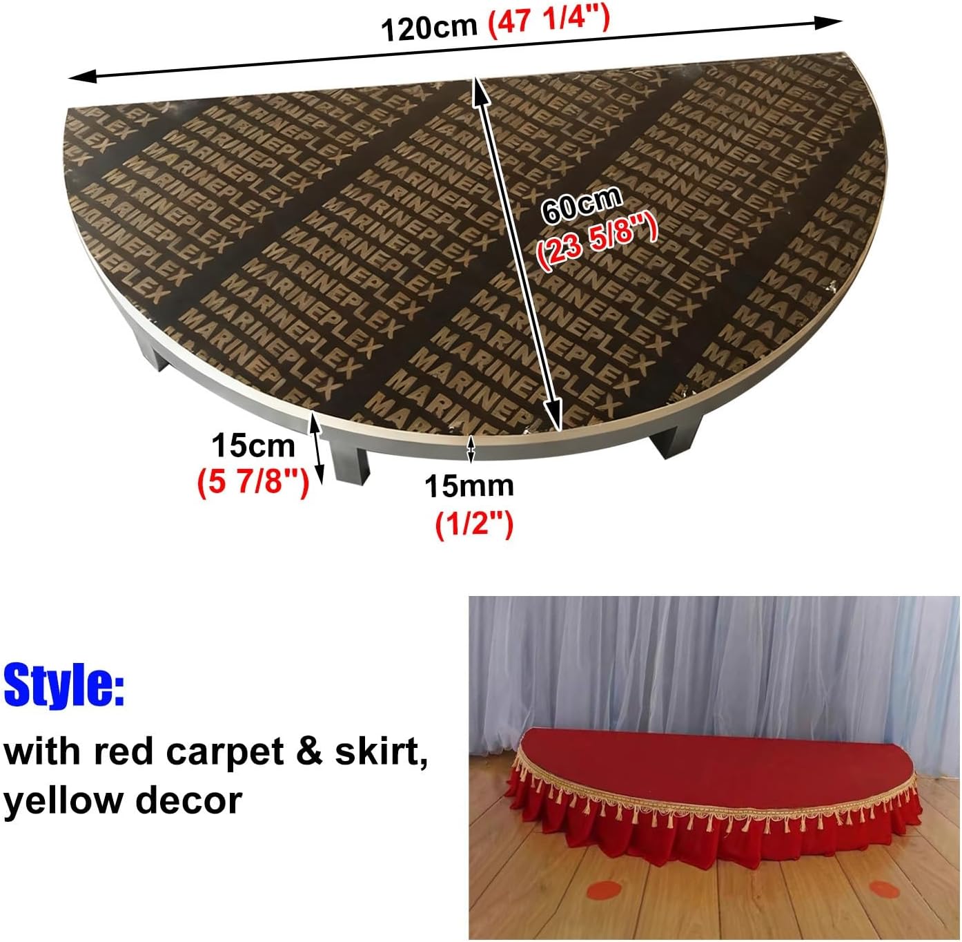 Kids Performance Stage Riser, Half Circle Platform Bench, Children's Stage Steps for School & Nursery, Durable Composite Panel with Metal Legs, 120cm Dia, 15cm Height
