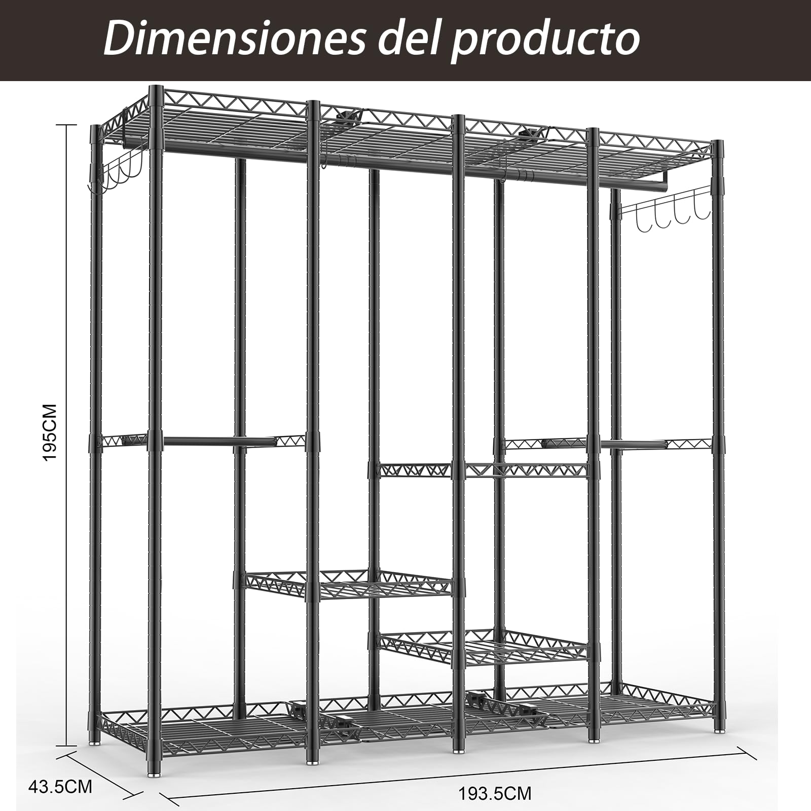 AQRA Perchero Burro Ropa, Percha Resistente de 4 Capas, Con Versión de Malla Para Colgar Pantalones, 193.5 * 43.5 * 195cm, Capacidad de Carga Máxima 1300 Libras (negro)