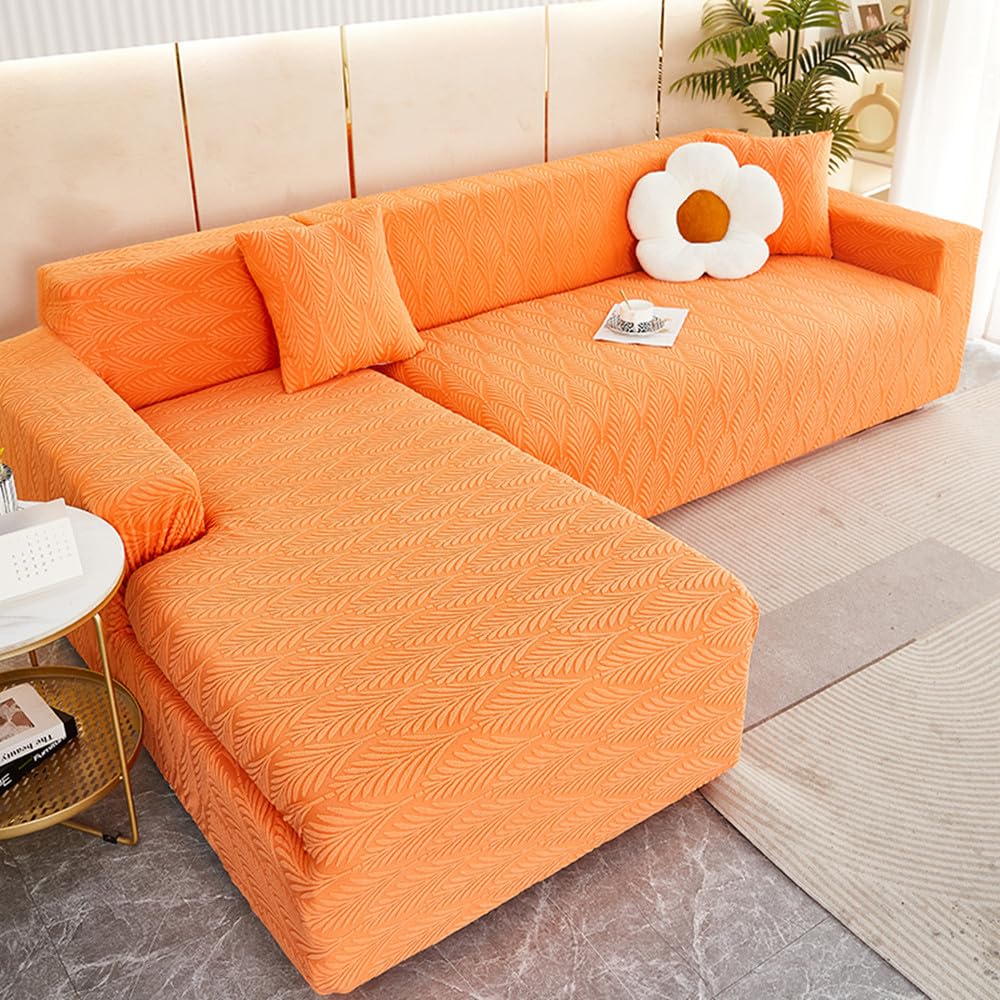 Housse canape d'angle anti-griffures : technologie Jacquard extensible pour 3 places orange
