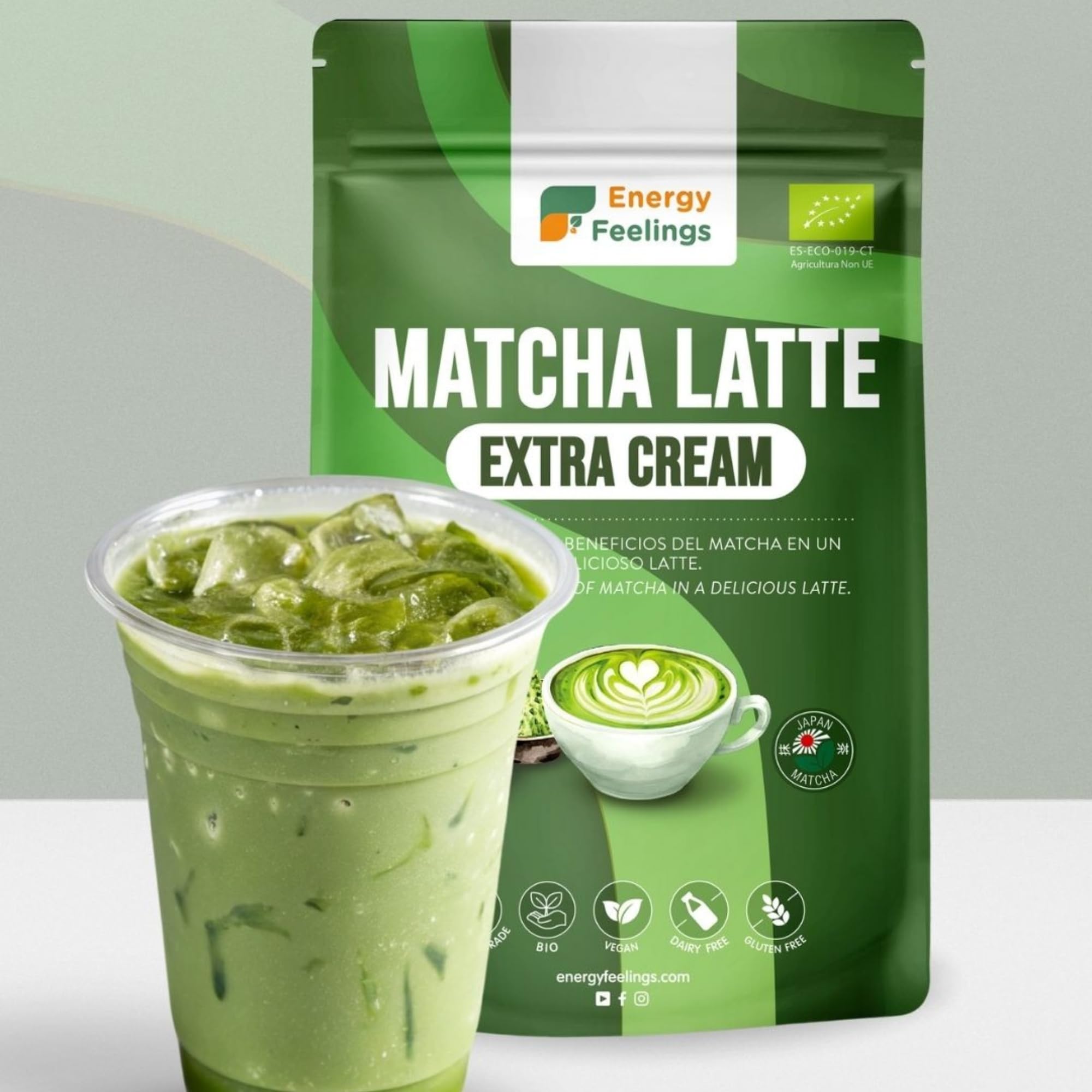 Matcha Latte Ecológico Extra Cream 500g, Té Matcha Japonés Premium en Polvo, Sin Gluten, Sin Azúcares Añadidos, Vegano