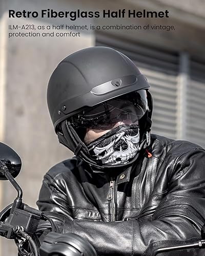 Miniatura 2 de ILM Medio casco de fibra de vidrio para motocicleta con visera para motocicleta, crucero, ciclomotor, scooter DOT modelo A213