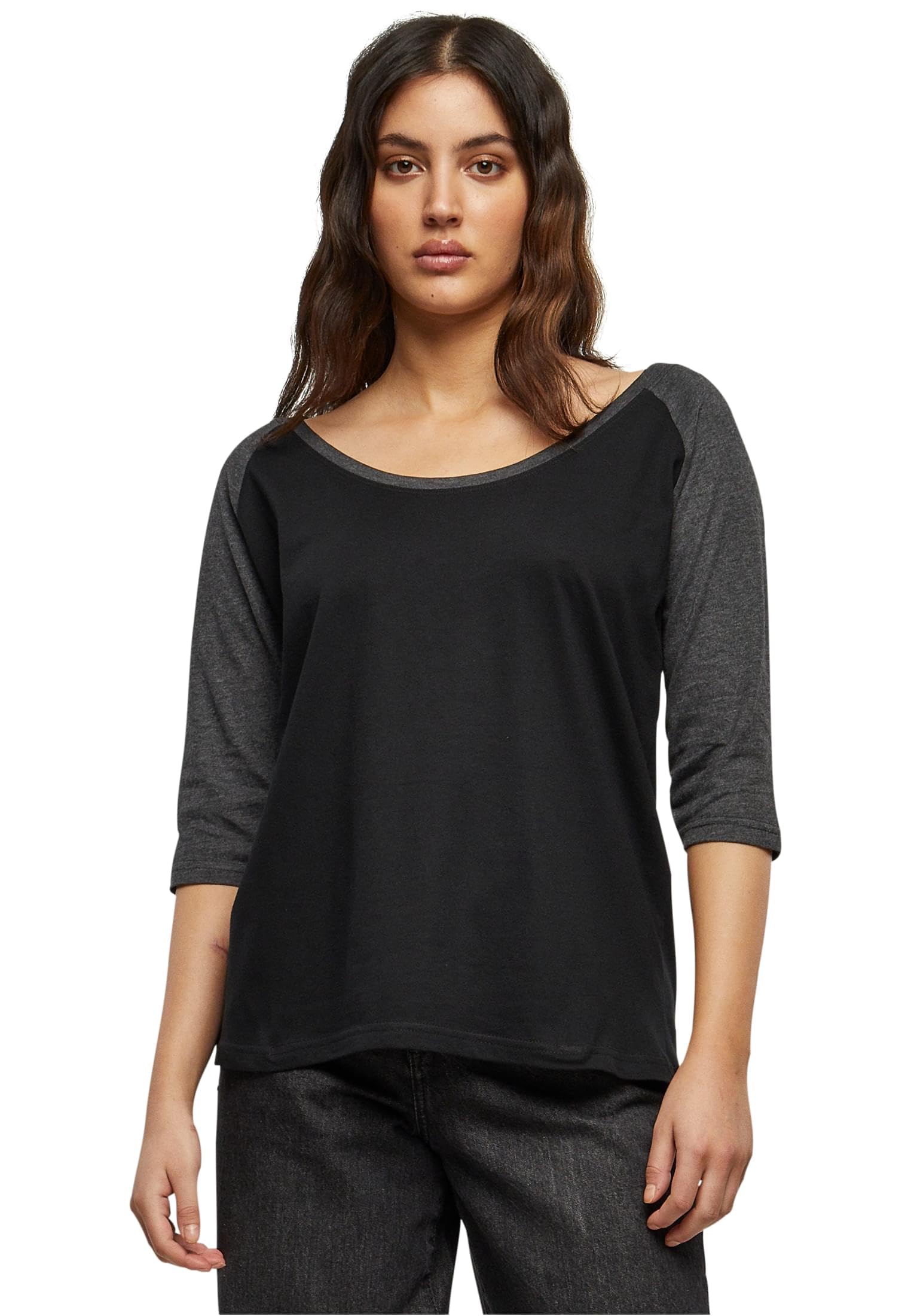 Urban Classics Women's Ladies 3/4 Contrast Raglan Tee T Shirt, Bk/Lgr, XS UK