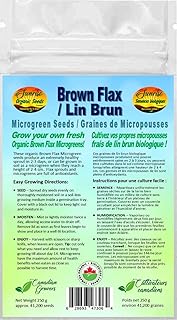 Brown Flax Microgreen Seeds | Lin Brun Graines de Micropousses | Certified Organic & Non-GMO | Net Wt. 250 Grams (Approx. 41,200 Seeds) | High Germination Rate | Product of Canada