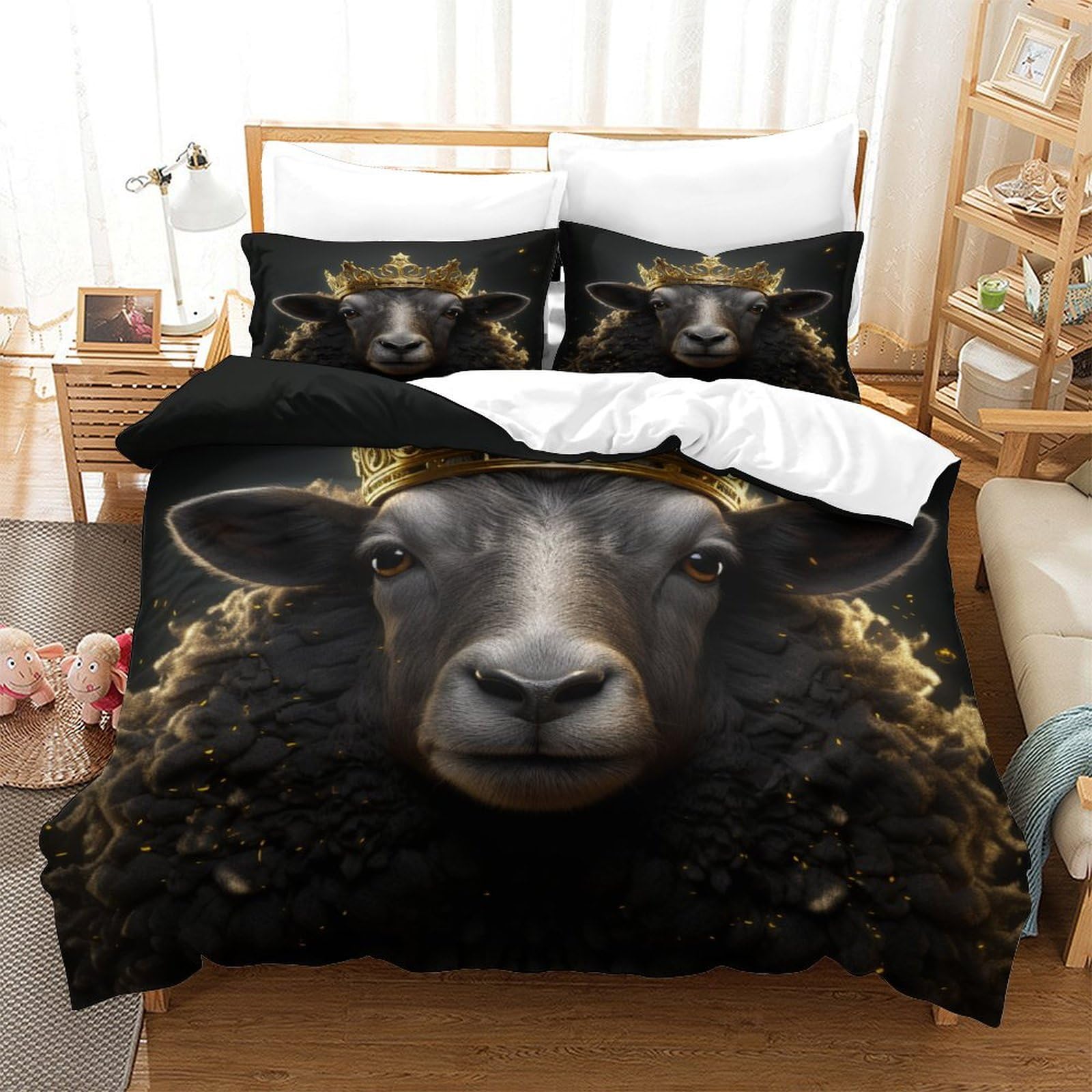 P1S9U7W5Y Cozy Animal 3D Printed Sheep Duvet Cover Set 3pcs Microfiber Sheep Bedding Set Double