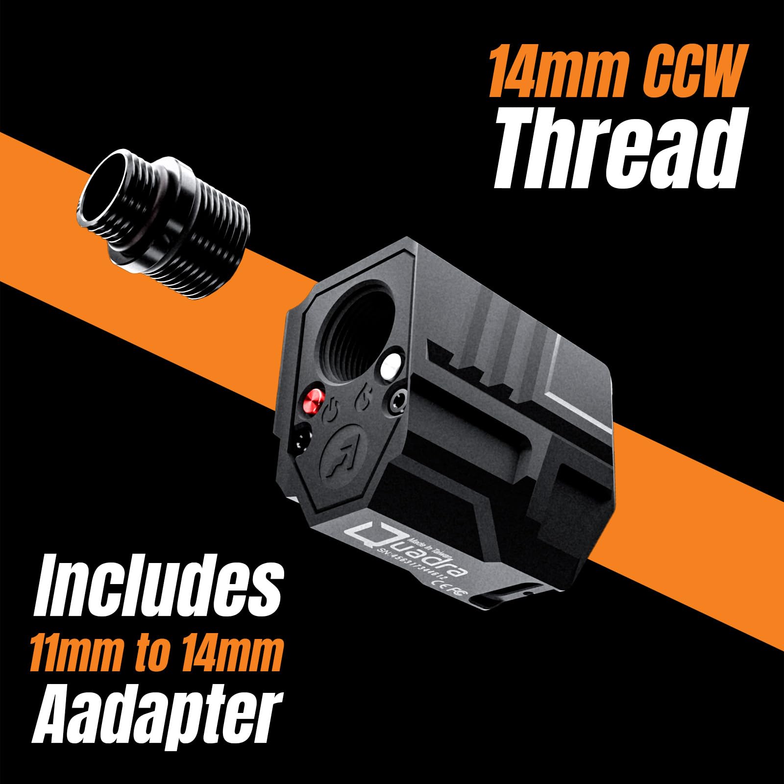 ACETECH Quadra Unité de Traceur Airsoft avec Mode Flash Design Compact carré Compatible avec Filetage 14 mm CCW Adaptateur 11 mm CW Inclus