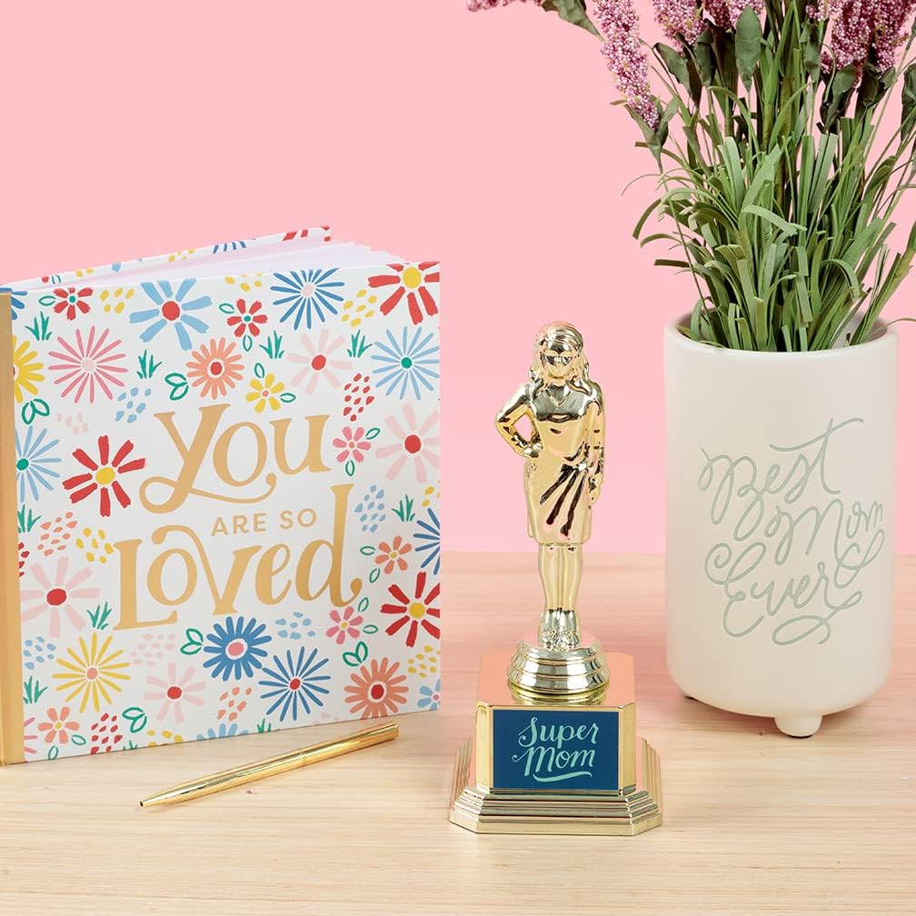 Paper Riot Co. Customizable Super Mom Trophy - Novelty Funny Humor Gift for Mom, Wife, Girlfriend on Birthday or Mothers Day - 8" H x 3.25" W, Award, Celebrations, Party, Reusable