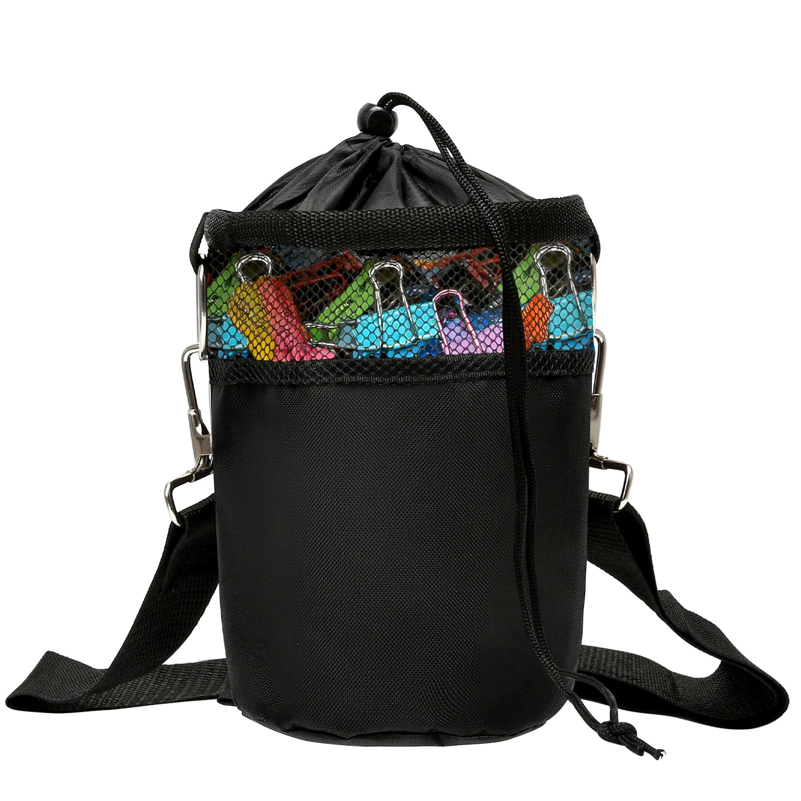 TENTHPEO Peg Bag for Washing Line with Hanger, Black Clothes Peg Bag with Drawstring Closure & Shoulder Strap, 200 Clothes Pegs Storage, Indoor Outdoor Weatherproof Laundry Pegs Organizer