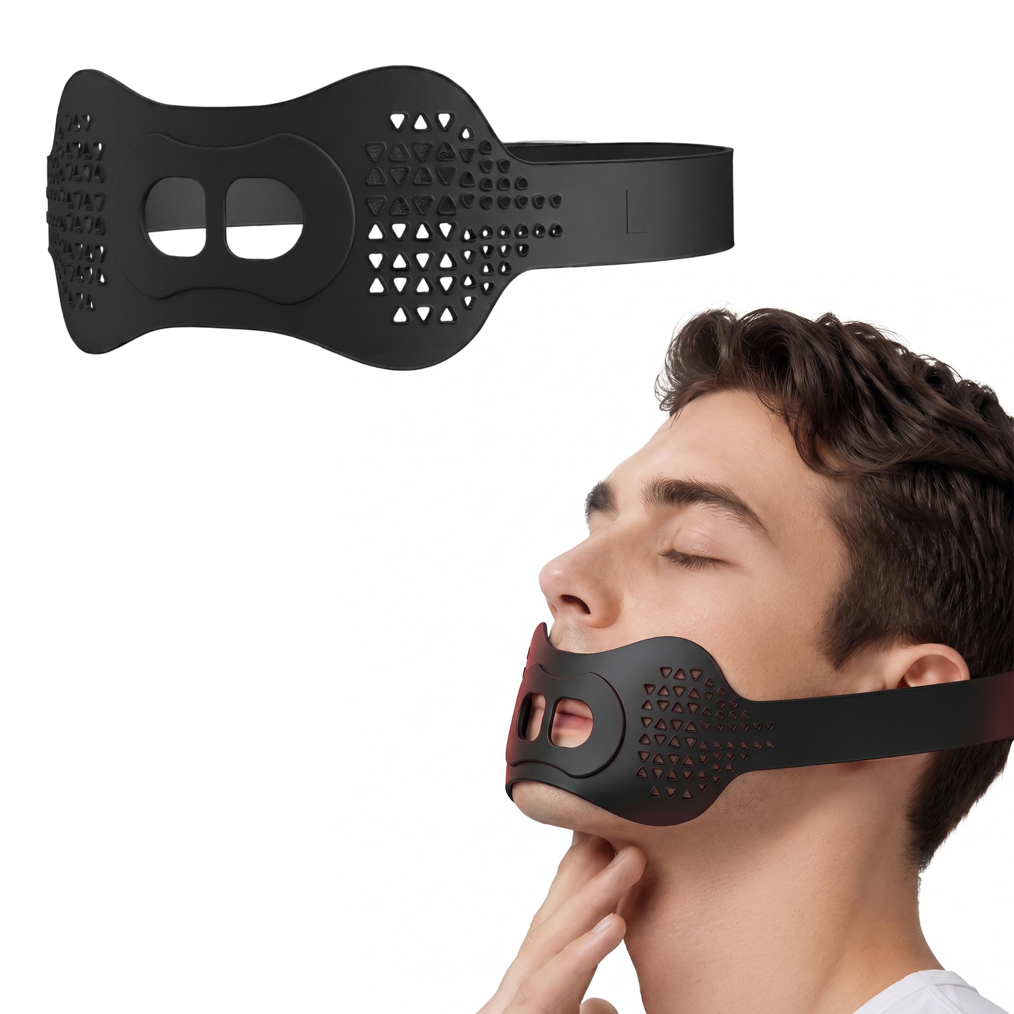 Cinta bucal para dormir, Sonnorel 1 unidad Cinta bucal premium para dormir, Banda de silicona antironquidos, Sujeción óptima incluso con barba [Tamaño universal cómodo 47-60 cm], Negro