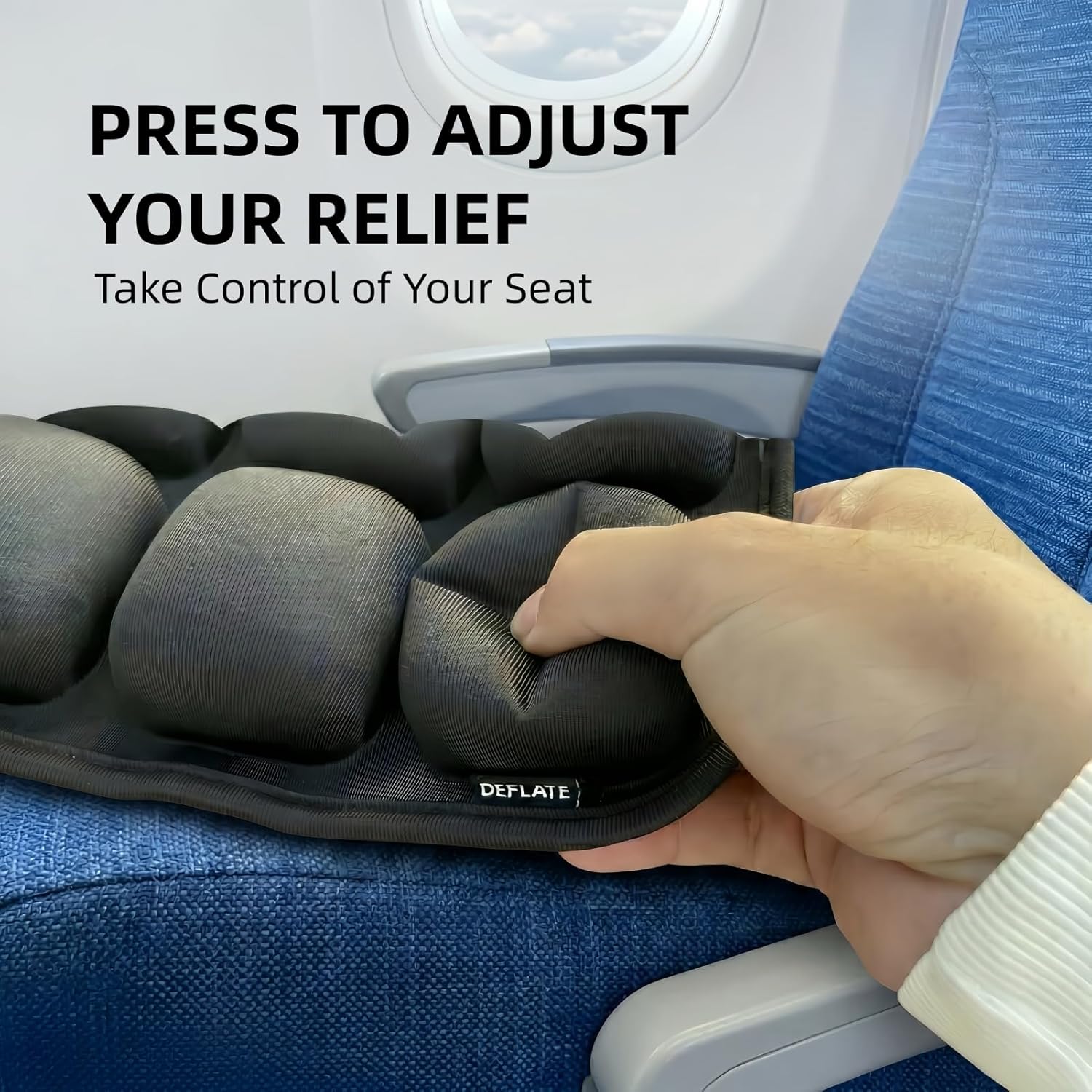Airplane Seat Cushion, Inflatable Travel Cushion for Long Flights, Portable Travel Seat Cushion with Built-in Press Pump