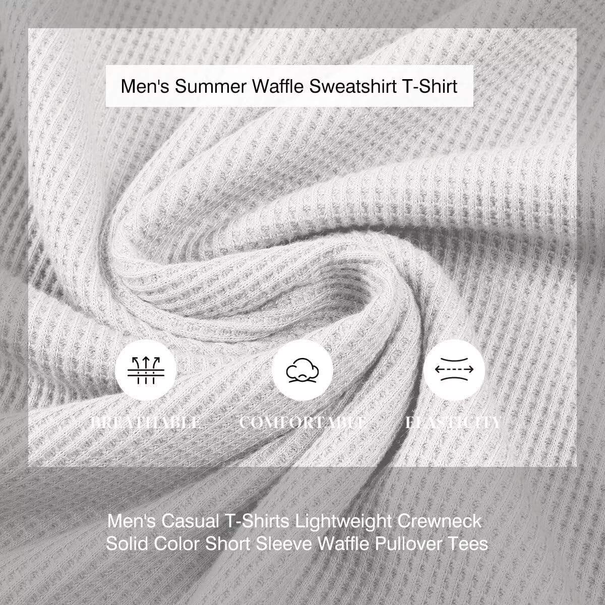 Men's Casual T-Shirts Lightweight Crewneck Solid Color Short Sleeve Waffle Pullover Tees - Image 6