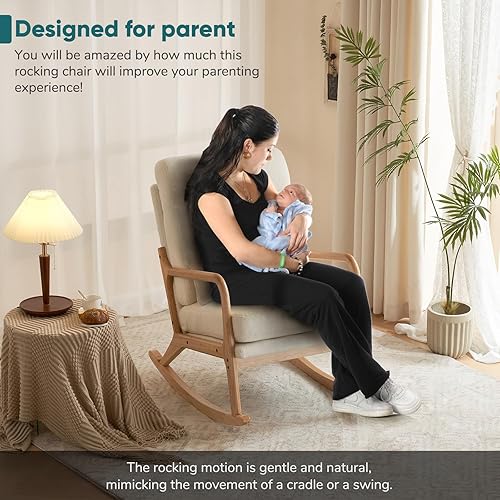 Miniatura 6 de JOYBASE Mecedora mecedora, silla mecedora para guardería, silla mecedora de enfermería, moderna y cómoda con respaldo alto para interiores, sala de
