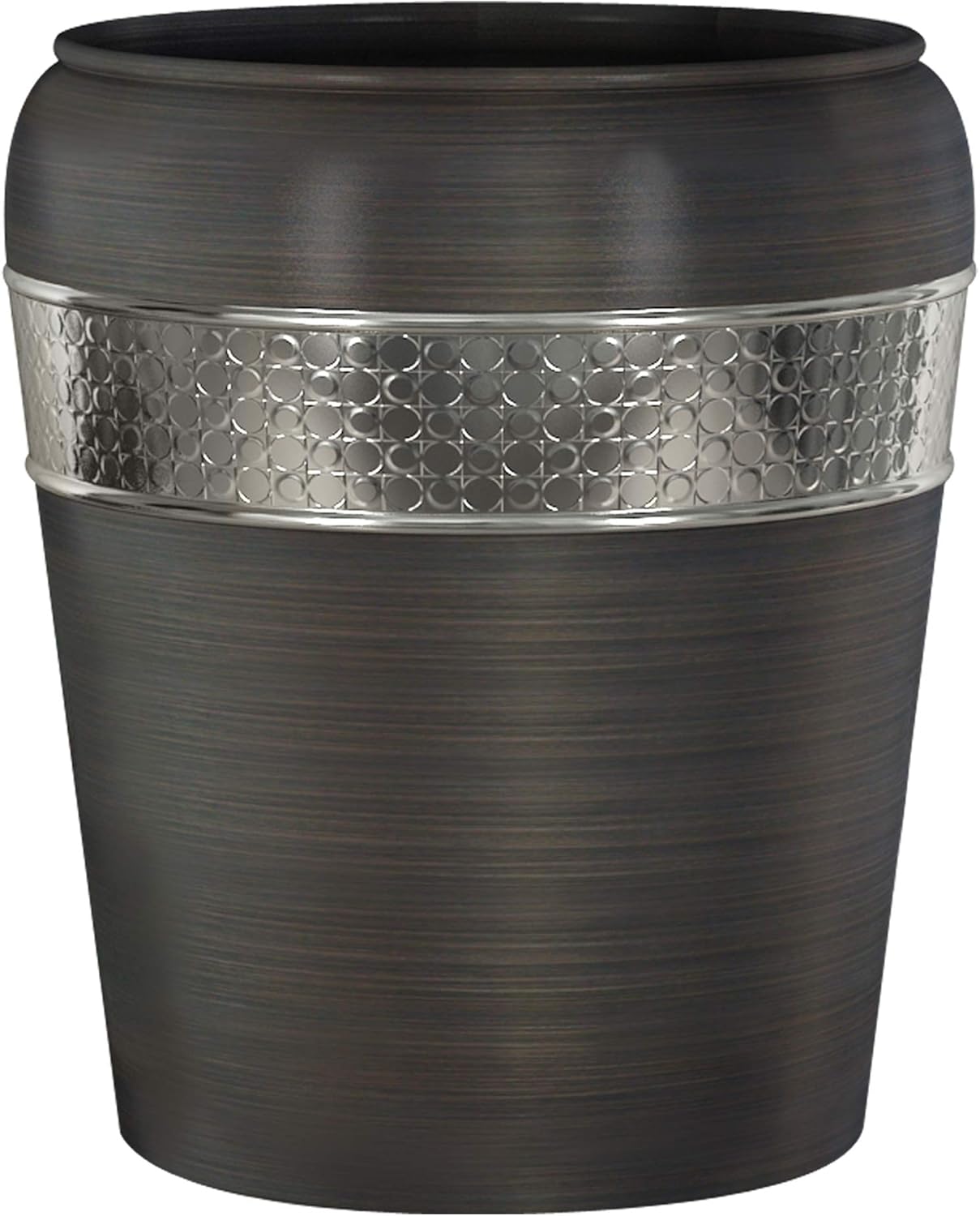 nu steel FM8H Flannel Mod Collection Wastebasket, Round Vintage Trash Can for Bathroom, Bedroom, Dorm, College, Office, 9.4" x 9.4" x 9.8", Metal with Mother of Pearl Finish