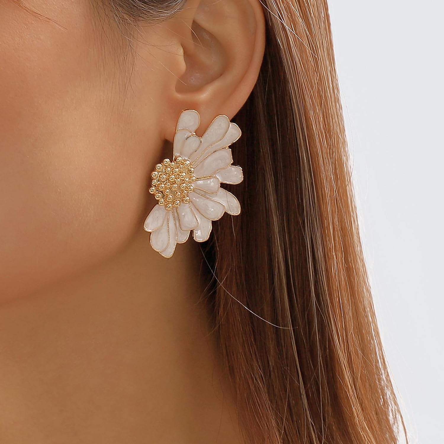 Flower Earrings Daisy Floral Earrings Pink White Green Flower Stud Earrings Jewelry for Women - Image 3