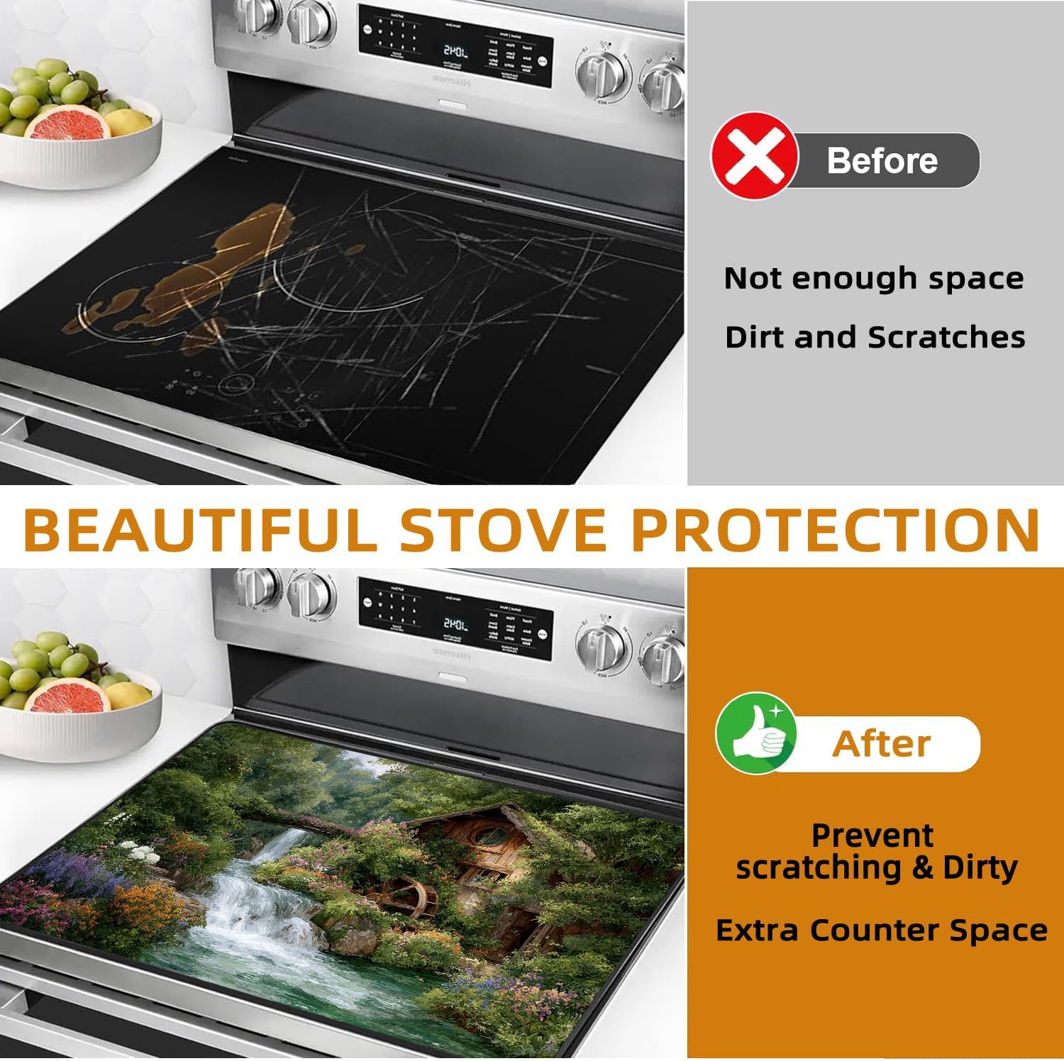 Country House Stove Top Cover Green Forest Stove Top Cover for Home Decoration Waterfall Kitchen Pad Washable Cooktop Covers Countertop Protector Farmhouse Heat Resistant Cooktop Stovetop Cover