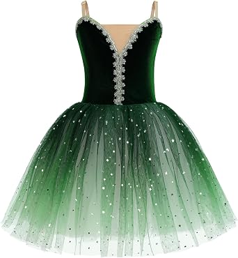 ODASDO Girl Ballet Long Tutu Dress Velvet Spaghetti Straps Camisole Gymnastics Leotard Ballerina Costume Dress Up Performance