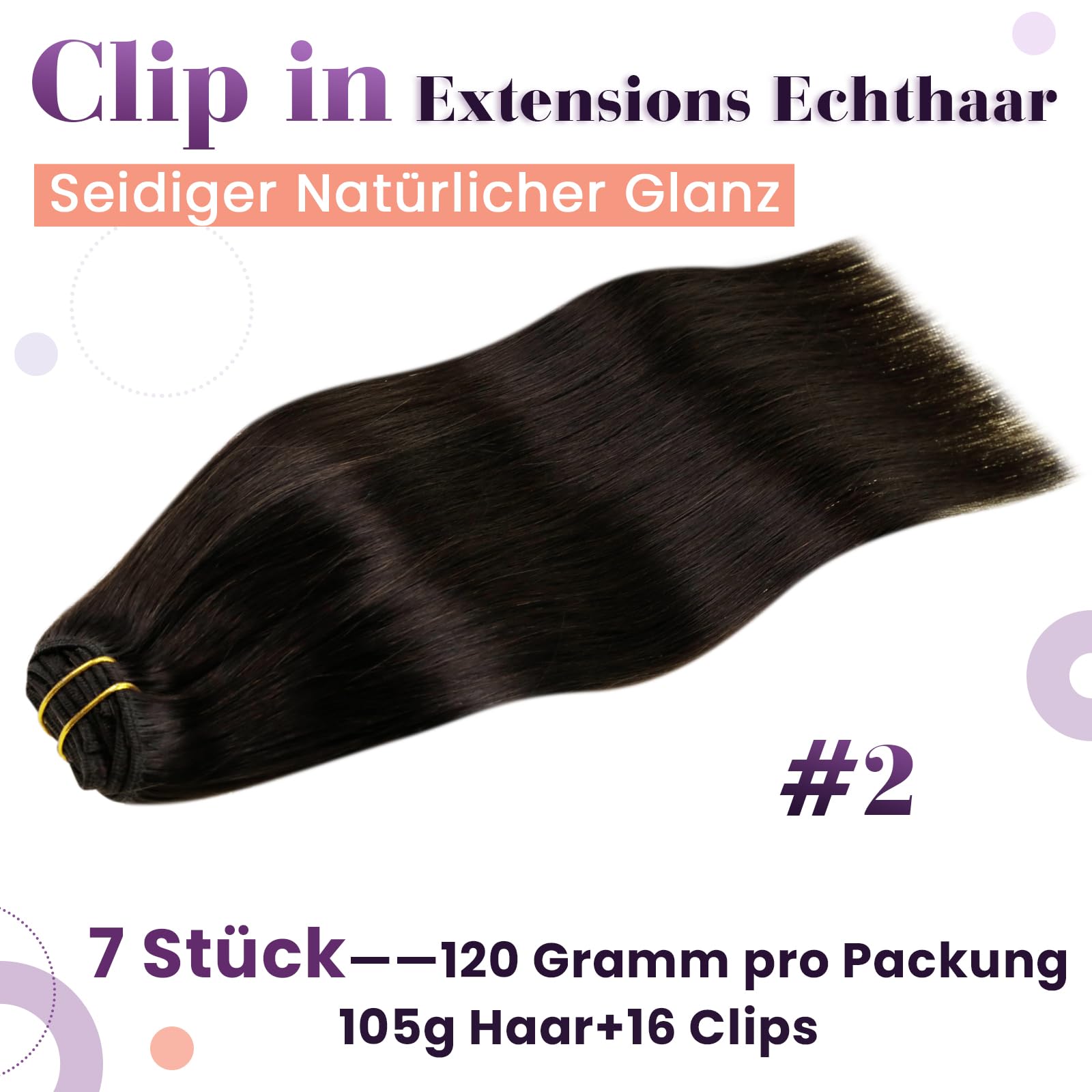 LaaVoo 60cm Clip in Extensions Echthaar Braun Echthaar Clip in Extensions Remy Braun Haarverlängerung Gerade Unsichtbar 120g 7PCS #2
