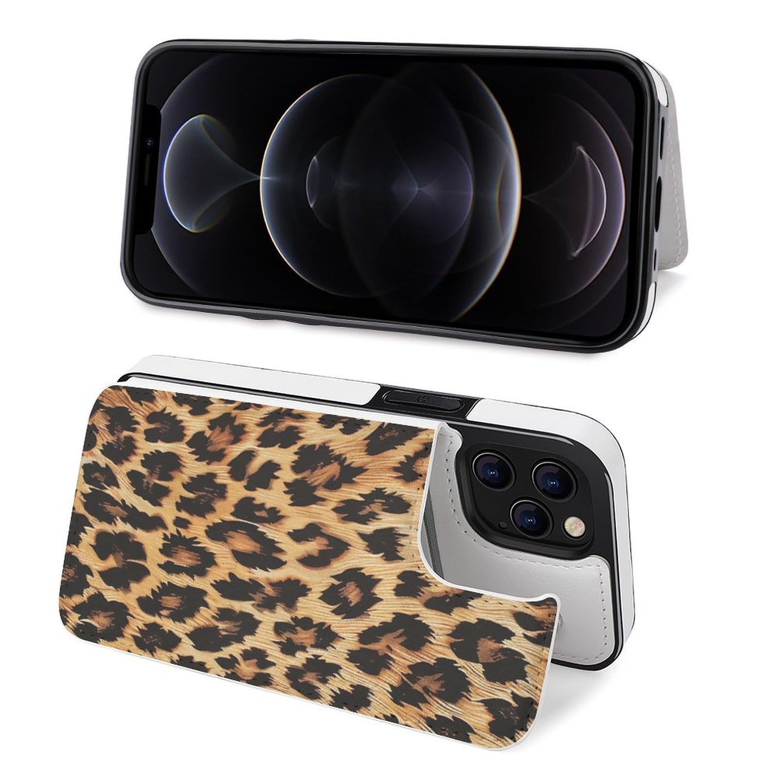 Fundas tipo cartera para iPhone 12 Pro Max, estampado de leopardo, funda de piel con ranuras para tarjetas