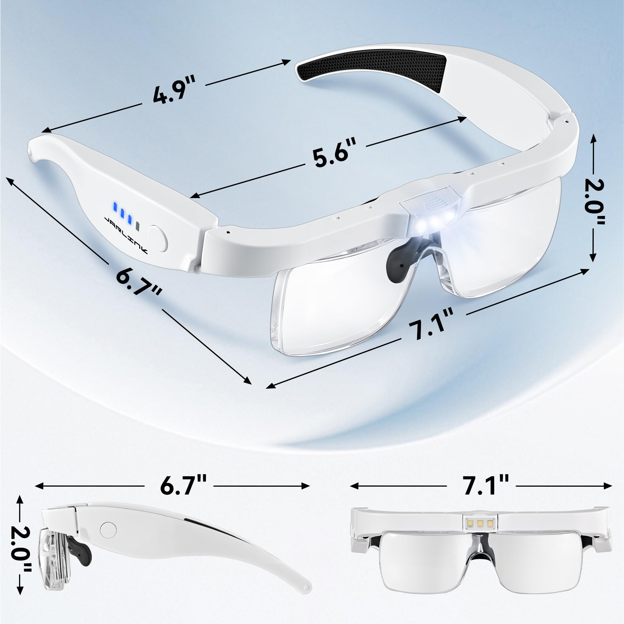 JARLINK Lupa con luz, lupas con 5 lentes 0.75-4.0X y 3 luces LED, lupas recargables para trabajos cercanos, manualidades, lectura, joyería y maqueteros