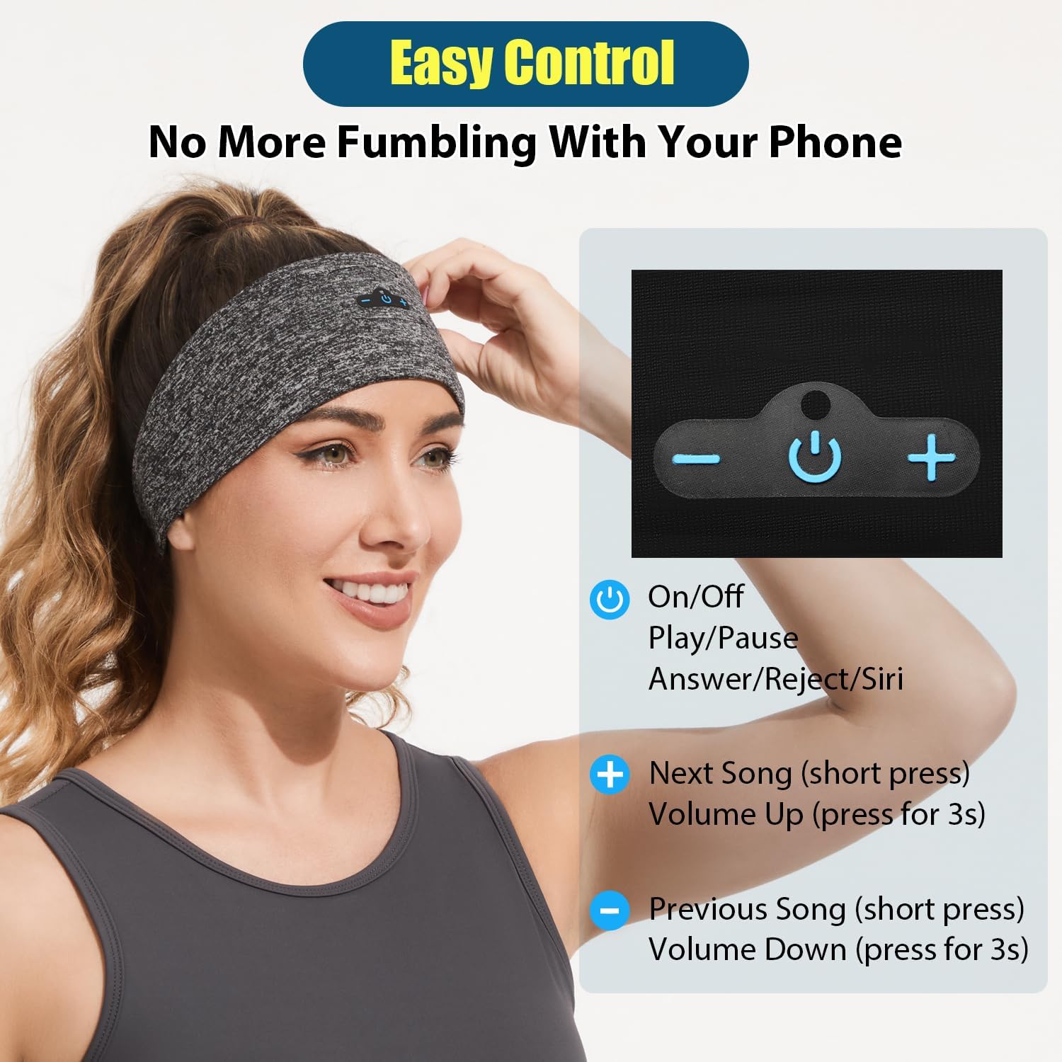 Bluetooth Headband, Bluetooth 5.4 Sleeping Headphones,18 Hours Play Time,HD Stereo, Built-in Microphone, Workout, Running, Sports, Men/Women Gift.(1xBlack,1xGrey) - Image 3