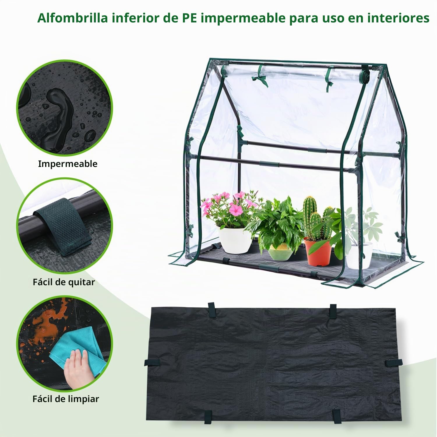 Ohuhu Mini invernadero – Tienda portátil para plantas de interior y exterior con almohadilla impermeable, 36 x 18 x 33 pulgadas, PVC transparente, puerta con cremallera