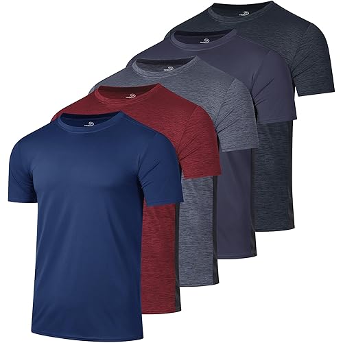 Real Essentials 5 Pack: Youth Dry-Fit Wicking Active Athletic Performance Short Sleeve T-Shirt Boys & Girls Shirts