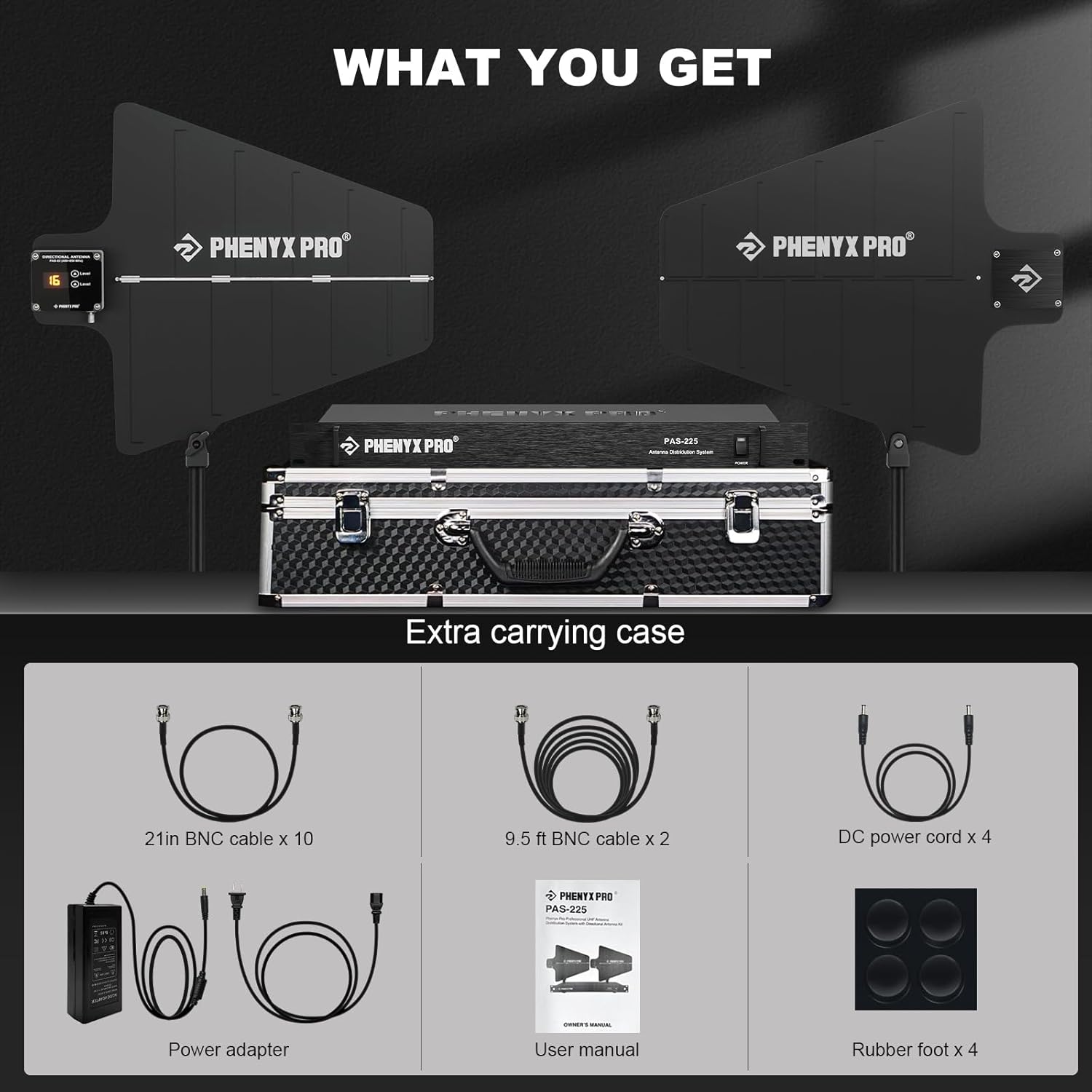 Phenyx Pro PAS-225X UHF Wireless Antenna Distribution System Bundle, Active Directional Receivers w/ 8 Outputs + 2 Cascade Ports, 160ft Long Coverage, Wireless Mic Antenna for Stages and Live Shows - Image 7