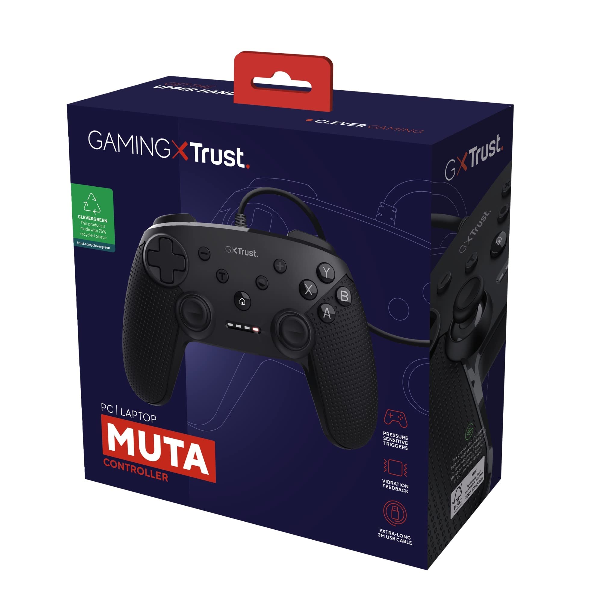 GXTrust Trust Gaming GXT 541 Muta PC Controller Kabelgebunden, 75% Recycelten Materialien, 3m USB-Kabel, 15 Tasten, Vibrations-Feedback, Joystick Gamepad mit Kabel für Computer, Laptop, Windows 10/11