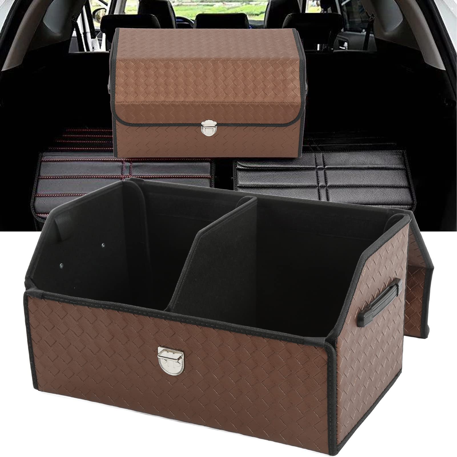 Organizador de Maletero de Coche Plegable Tronco de Cuero de PU de Moda Fácil instalación Adecuado para IR de Compras y Acampar.