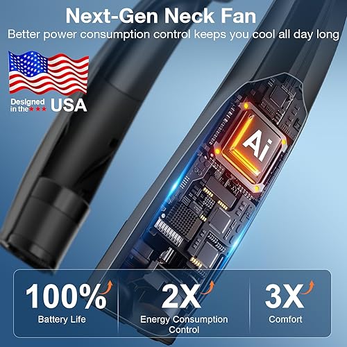 Miniatura 3 de Ventilador de cuello AI, ventilador personal portátil ajustable de 6 velocidades, recargable, batería de 6000 mAh de enfriamiento más rápido, ultra