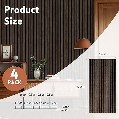 Vista 86 de RITOLLO Paquete de 4 paneles de madera para pared, paneles acústicos de listones de madera de 47.2 x 23.6 pulgadas para pared, paneles Roble natural