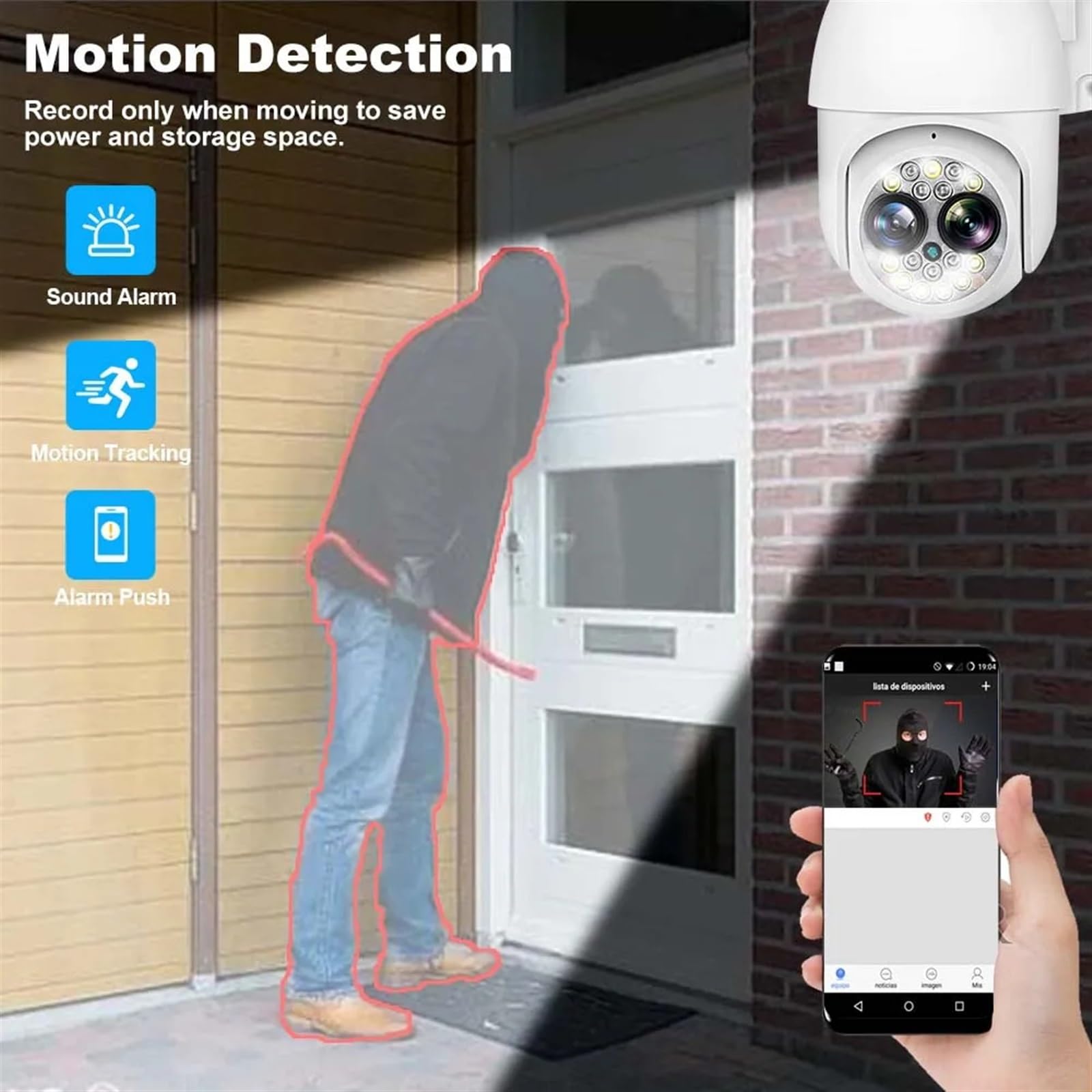 Kamera bezpieczeństwa, Kamera 4MP 2K zewnętrzna bezprzewodowa kamera bezpieczeństwa PTZ 12X Zoom AI wykrywanie ludzi automatyczne śledzenie CCTV IP nadzór wideo(4MP Add 32GB Card)
