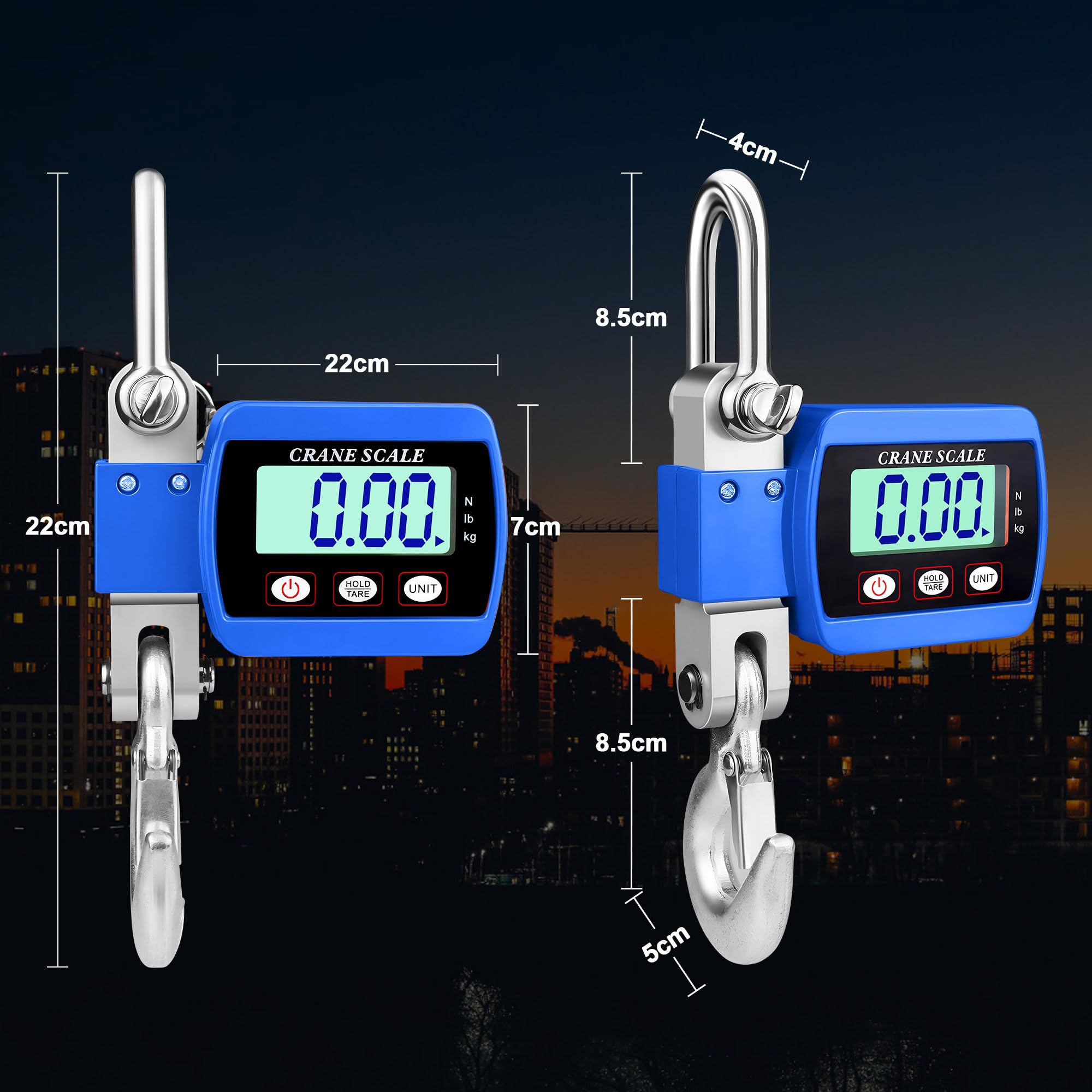 Báscula de grúa 500 kg, báscula colgante digital, báscula electrónica industrial, báscula colgante portátil, LCD, con gancho, azul