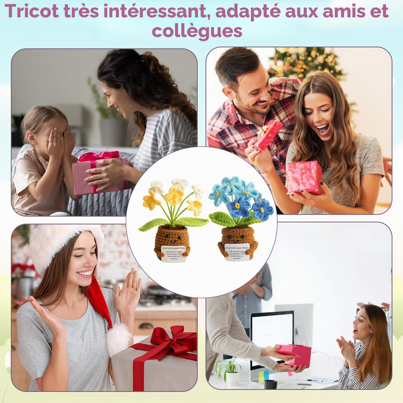 Ensemble de fleurs en crochet pour anniversaire, lot de 2 bouquets en crochet - Minis poupées de plantes en crochet faites main comme cadeau de remerciement pour enseignants, collègues, élèves, départ