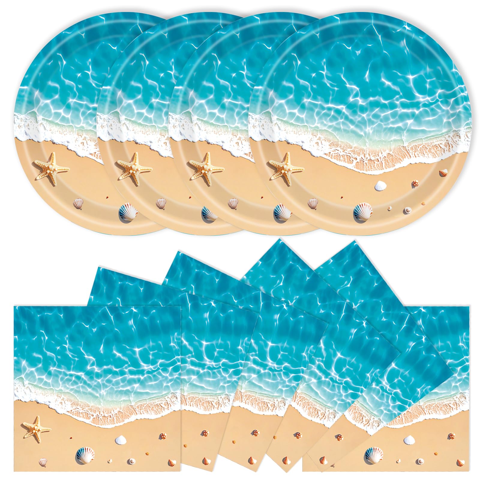 40Pcs Beach Plates and Napkins Party Supplies, Disposable Ocean Waves Birthday Plates Napkins Tableware Set for Hawaiian Ocean Themed Party Decorations (Beach)