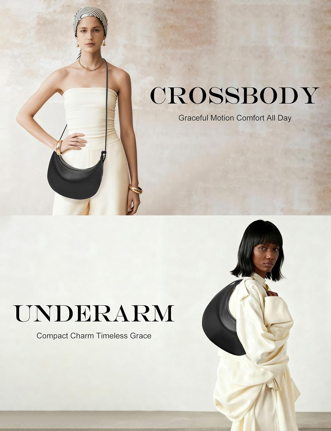 Crescent Shoulder Bag for Women, Half Moon RFID Vegan Leather Hobo Handbags Top-Handle Going Out Underarm Bag Clutch Purse - Image 4