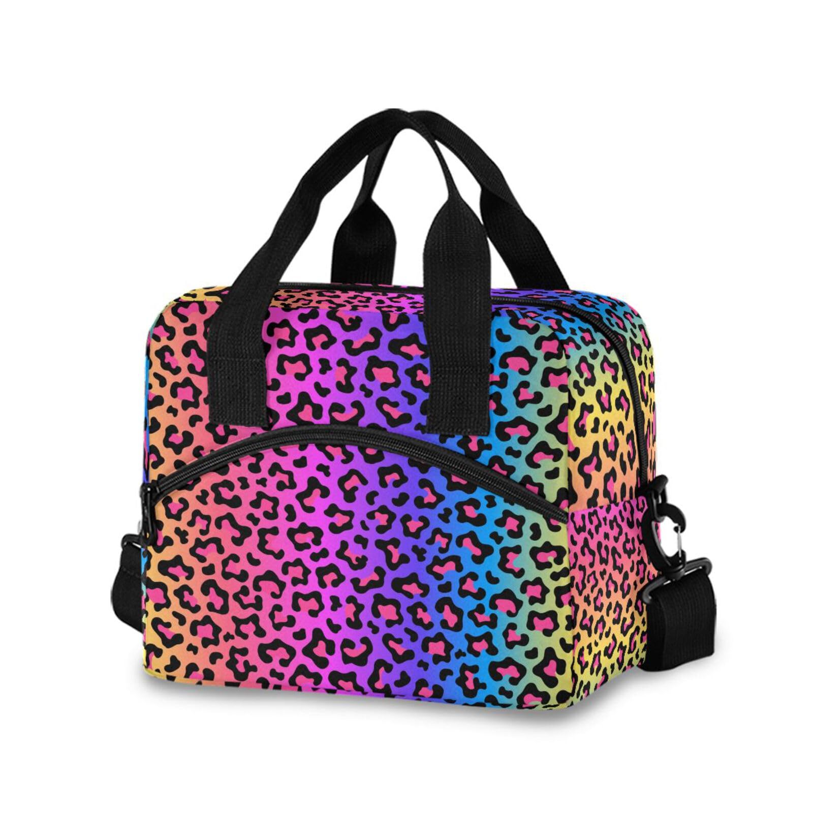 Sletend Leopard Print Lunch Bag Large Capacity Lunch Box for Man and Women, Colorful Crossbody Insulated Lunch Bag Reusable Cooler Bag