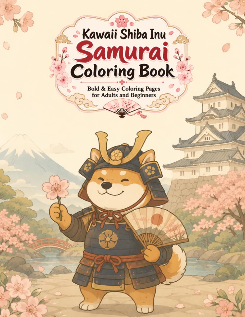 Kawaii Shiba Inu Samurai Coloring Book: Bold and Easy Coloring Pages for Adults and Beginners